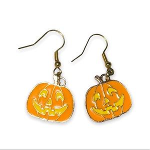 New Artisan Handmade Gold Hand Painted Resin Pumpkin Halloween Dangle Earrings
